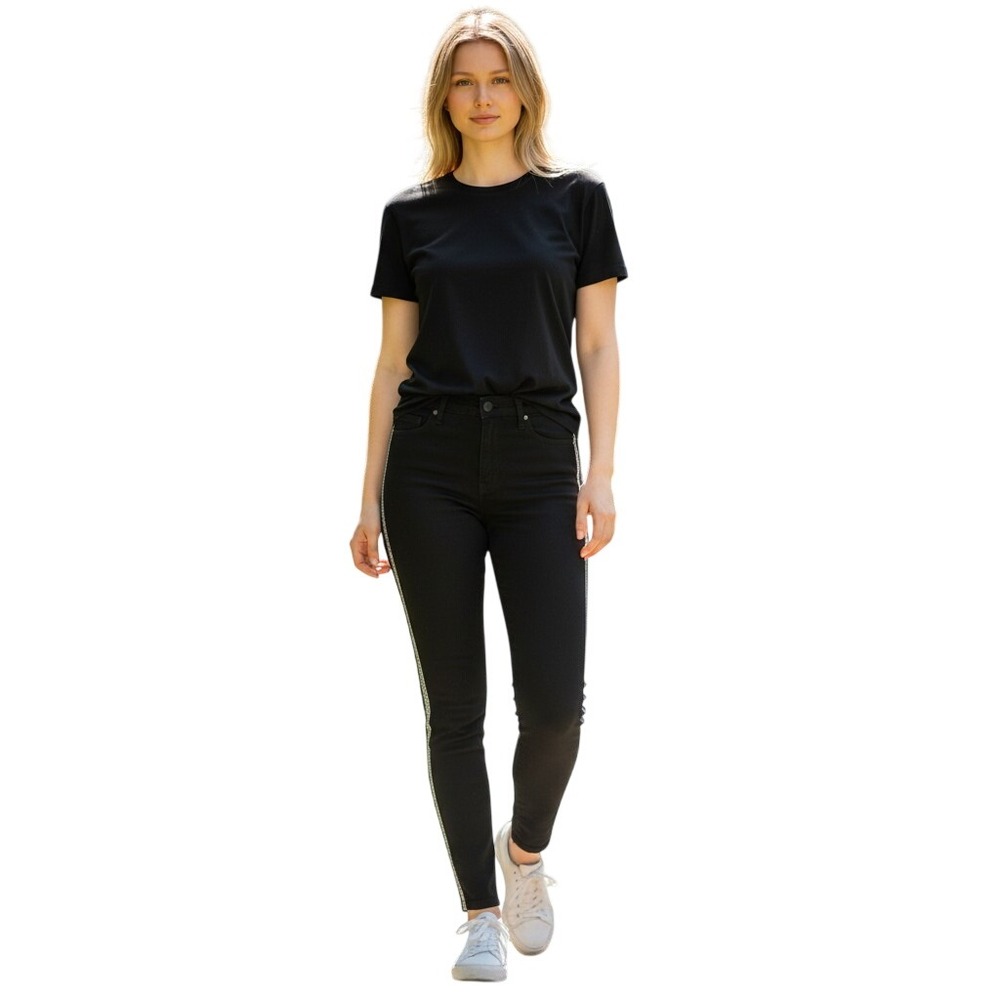 BBJ Los Angeles Rhinestone Stripe Skinny Jeans Black High Rise Stretch V20503Z
